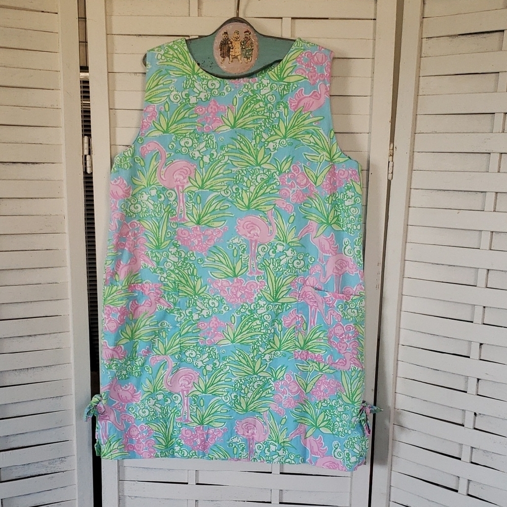Lilly Pulitzer Floral White Lebel  Sleeveless Girls Dress Pink and Green Size 6